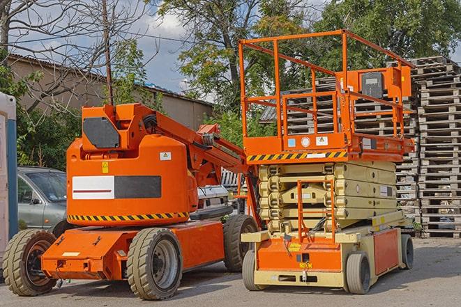 warehouse forklift in action with neatly arranged pallets in Chatham, NJ